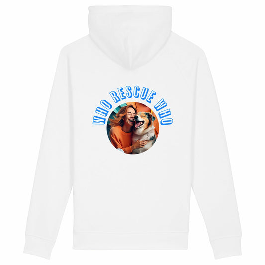 Unisex side pocket hoodie: Who Rescue Who con tu mejor amigo - back_white