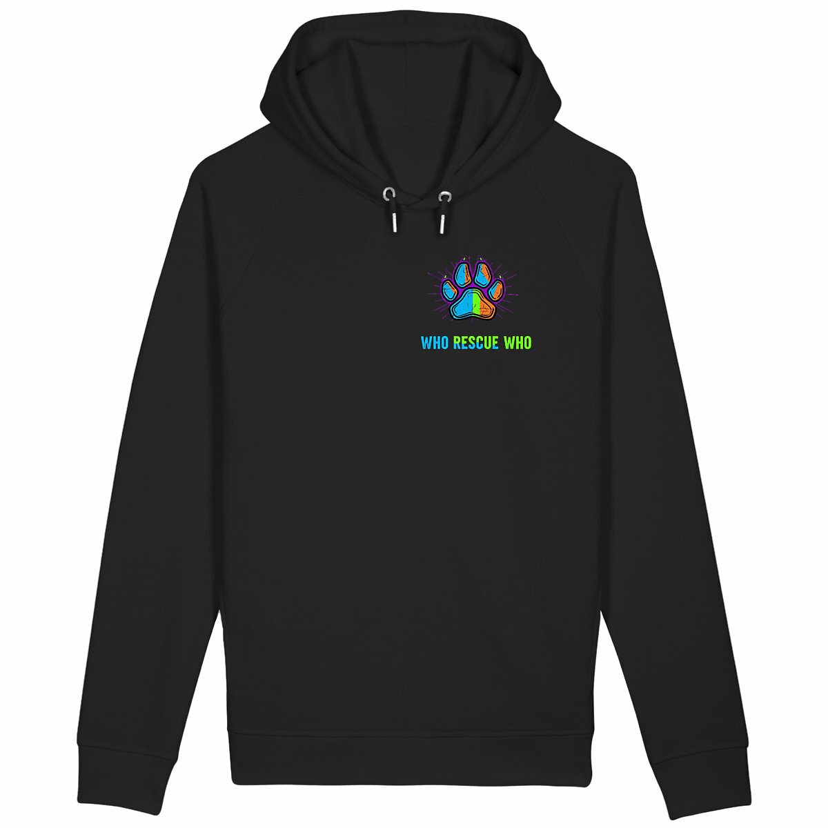 Unisex side pocket hoodie: Who Rescue Who con una Pata - front_black