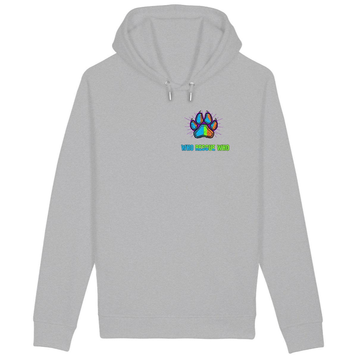 Unisex side pocket hoodie: Who Rescue Who con una Pata - front_heathergrey