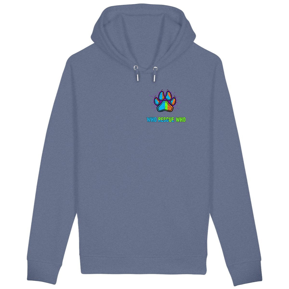 Unisex side pocket hoodie: Who Rescue Who con una Pata - front_indigoblue