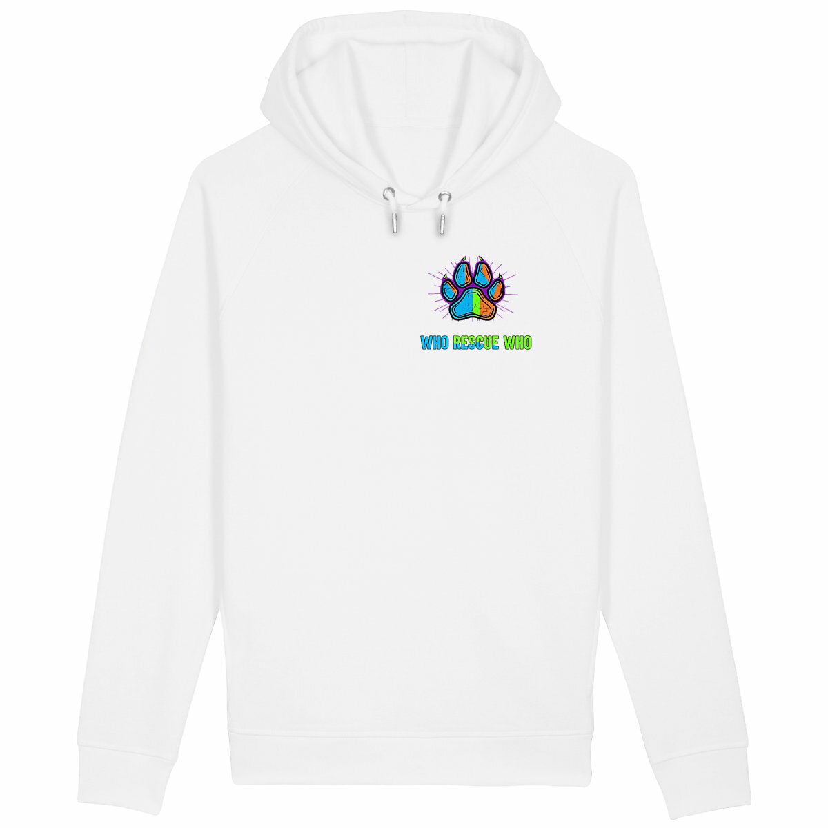 Unisex side pocket hoodie: Who Rescue Who con una Pata - front_white